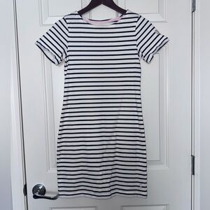 Joules White and Navy Striped Short Sleeve Shift Dress